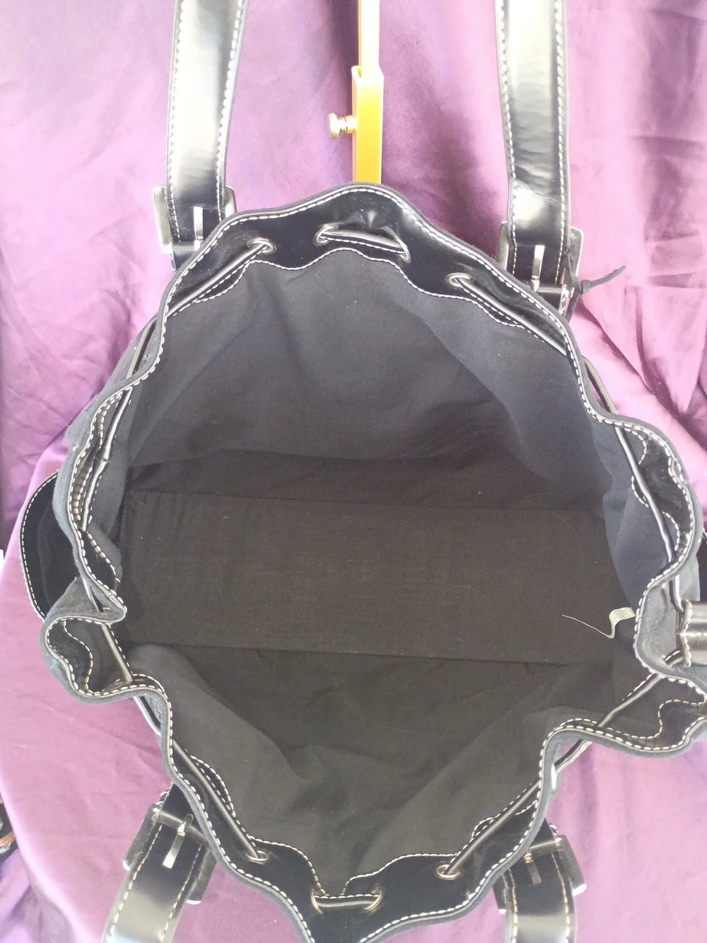 Ralph Lauren Black Suede Drawstring Tote with Leather Trim